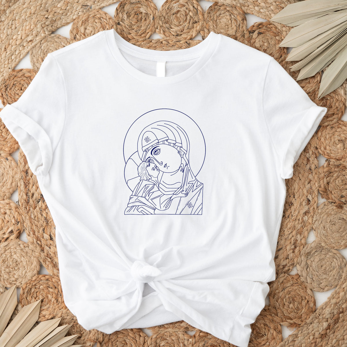 Icon of the Blessed Mother and the Child Jesus Crewneck T-Shirt