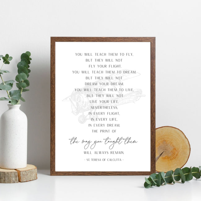 You Will Teach Them to Fly - Mother Teresa - Vintage Airplane" Printable Wall Art