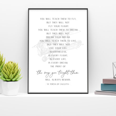 You Will Teach Them to Fly - Mother Teresa - Vintage Airplane" Printable Wall Art