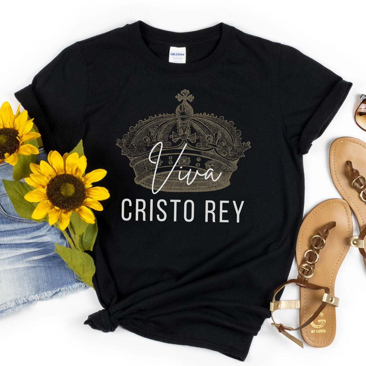 Viva Cristo Rey: Black Crewneck T-Shirt