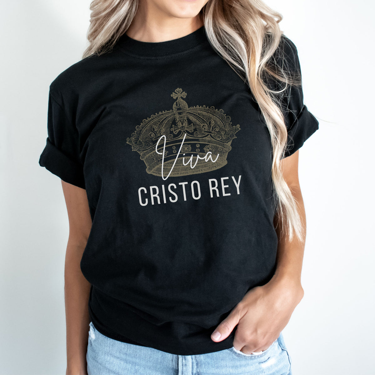 Viva Cristo Rey: Black Crewneck T-Shirt
